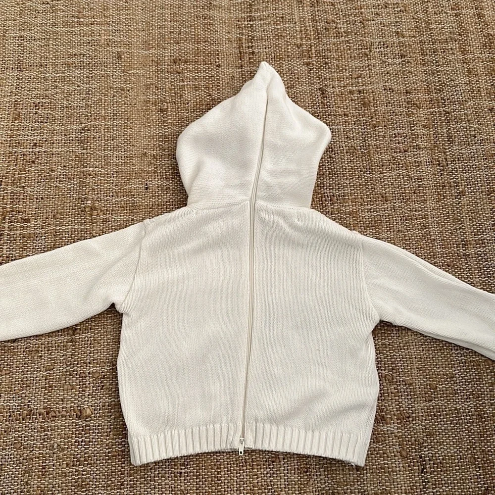Cable Knit White Back Zip Up Hooded Sweater 9M